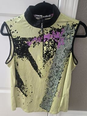 JAMIE SADOCK yellow, green, pink & black Sleeveless Golf Pickleball Top. EUC!
